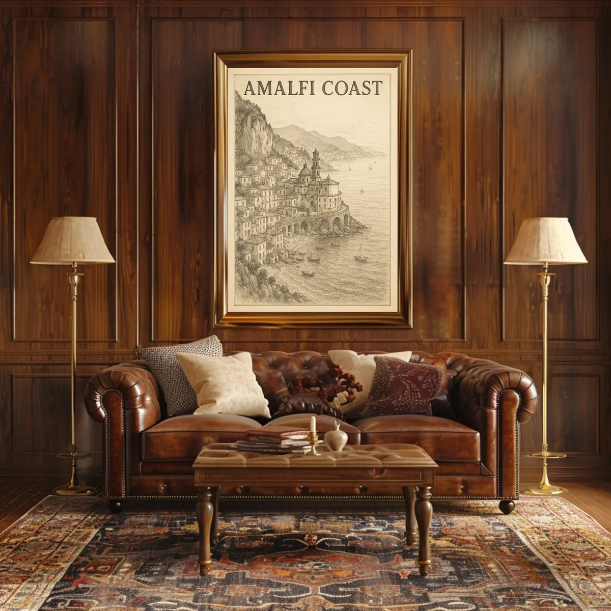 Amalfi Coast Illustration Poster Wall Art Decor 18x24
