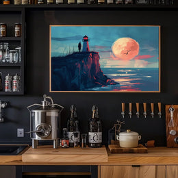 Lighthouse Moonlit Serenity: Coastal Exploration Art Print