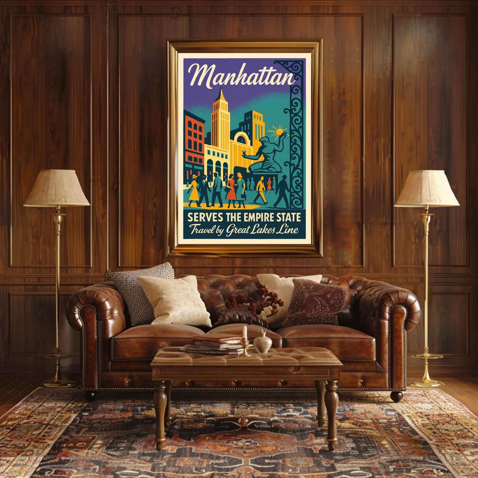 Vibrant Vintage Manhattan Travel Poster Celebrating New York City