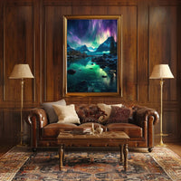 Aurora Borealis Mountain Serenity Artistic Poster