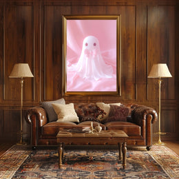 Cute Ghost Pink Bow Minimalist Poster