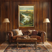 Scenic Riverside Illustration Poster