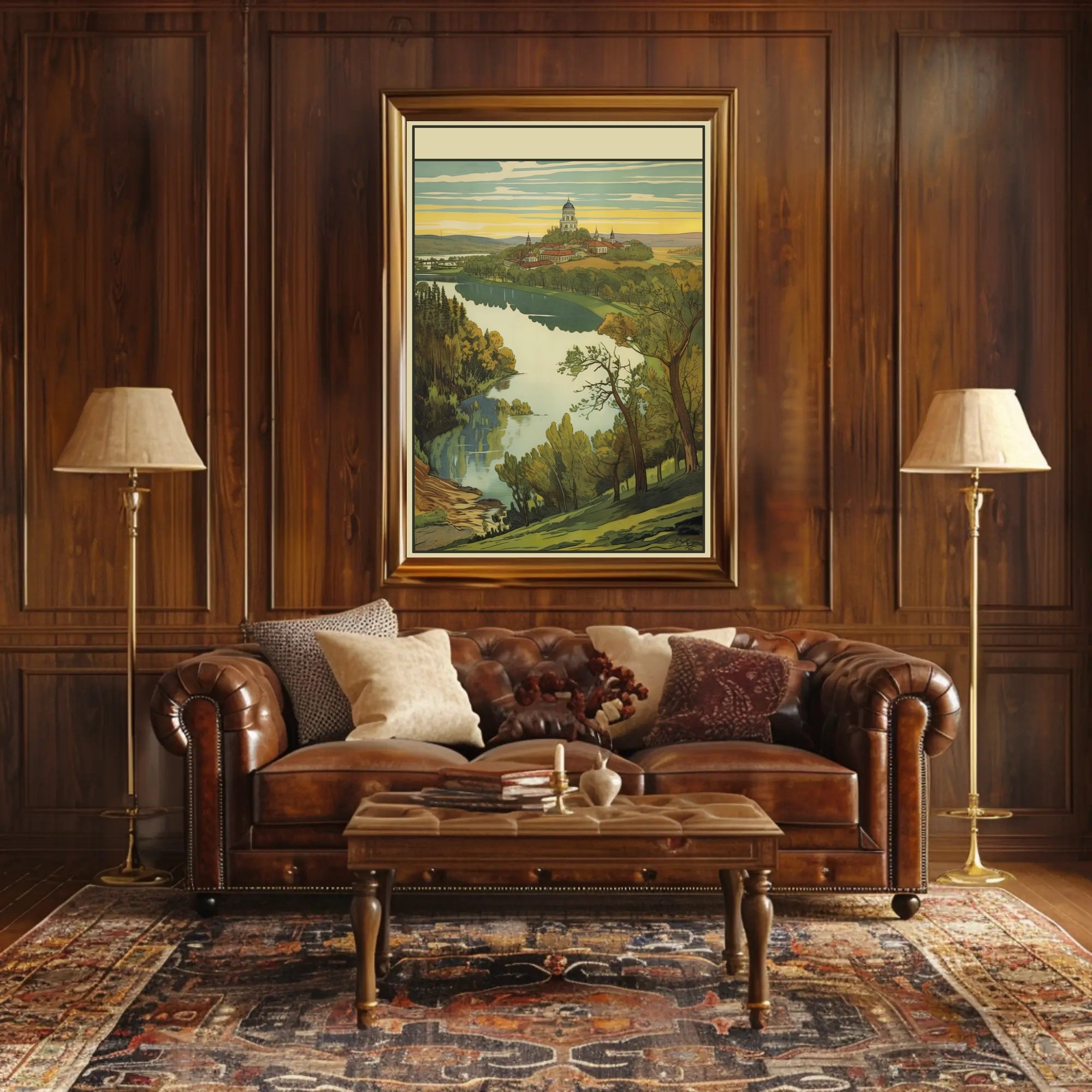 Scenic Riverside Illustration Poster