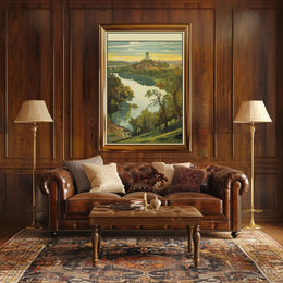 Scenic Riverside Illustration Poster