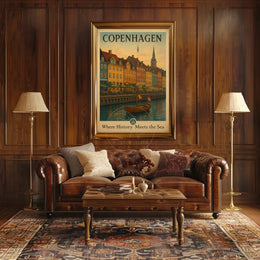Copenhagen Waterfront Vintage Travel Poster