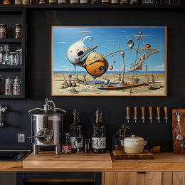 Surreal Desert Landscape with Futuristic Sculptures - Artistic Poster