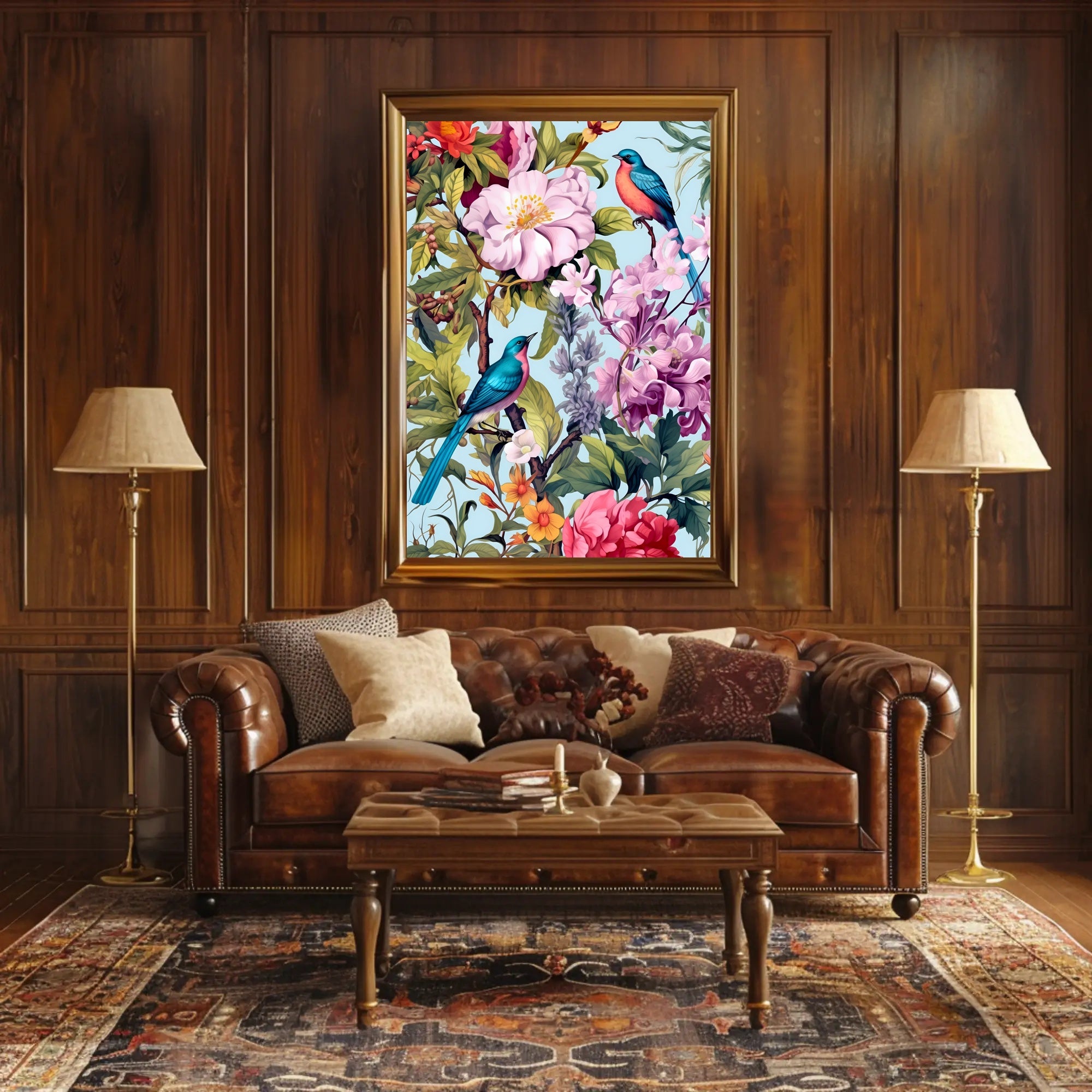 Vibrant Exotic Birds Botanical Art Animal Poster