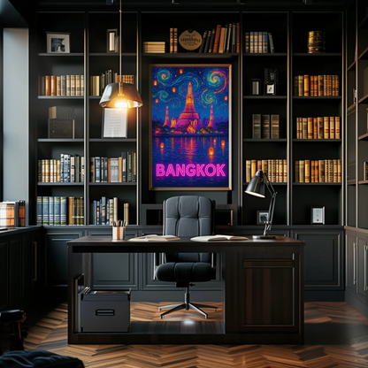 Bangkok Neon Temple Night Travel Poster