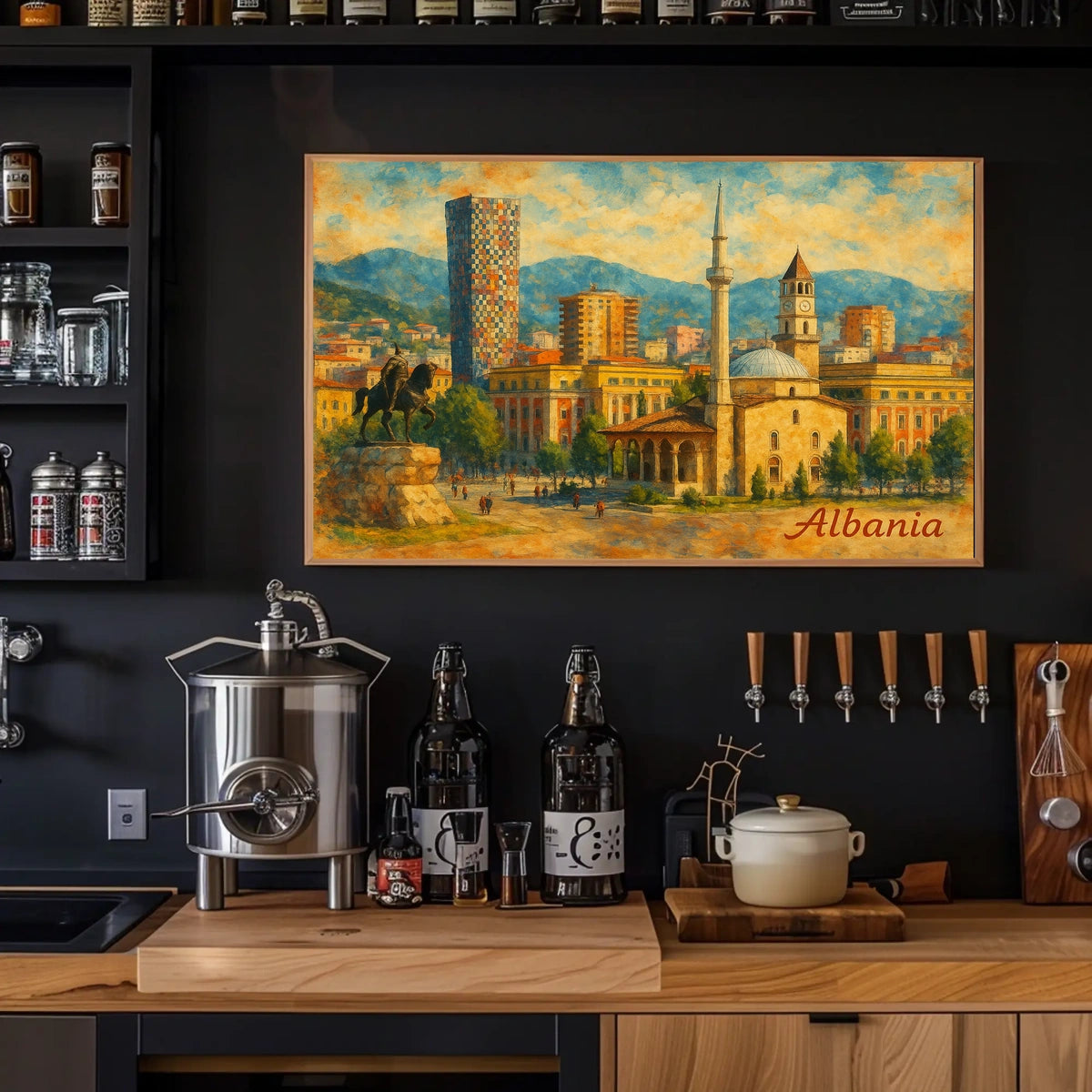 Tirana Cityscape Albania Timeless Travel Realism Heritage Skyline Wanderer Poster