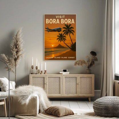 Visit Bora Bora Tropical Getaway Plane Ocean Travel Poster