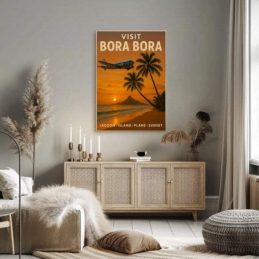 Visit Bora Bora Tropical Getaway Plane Ocean Travel Poster