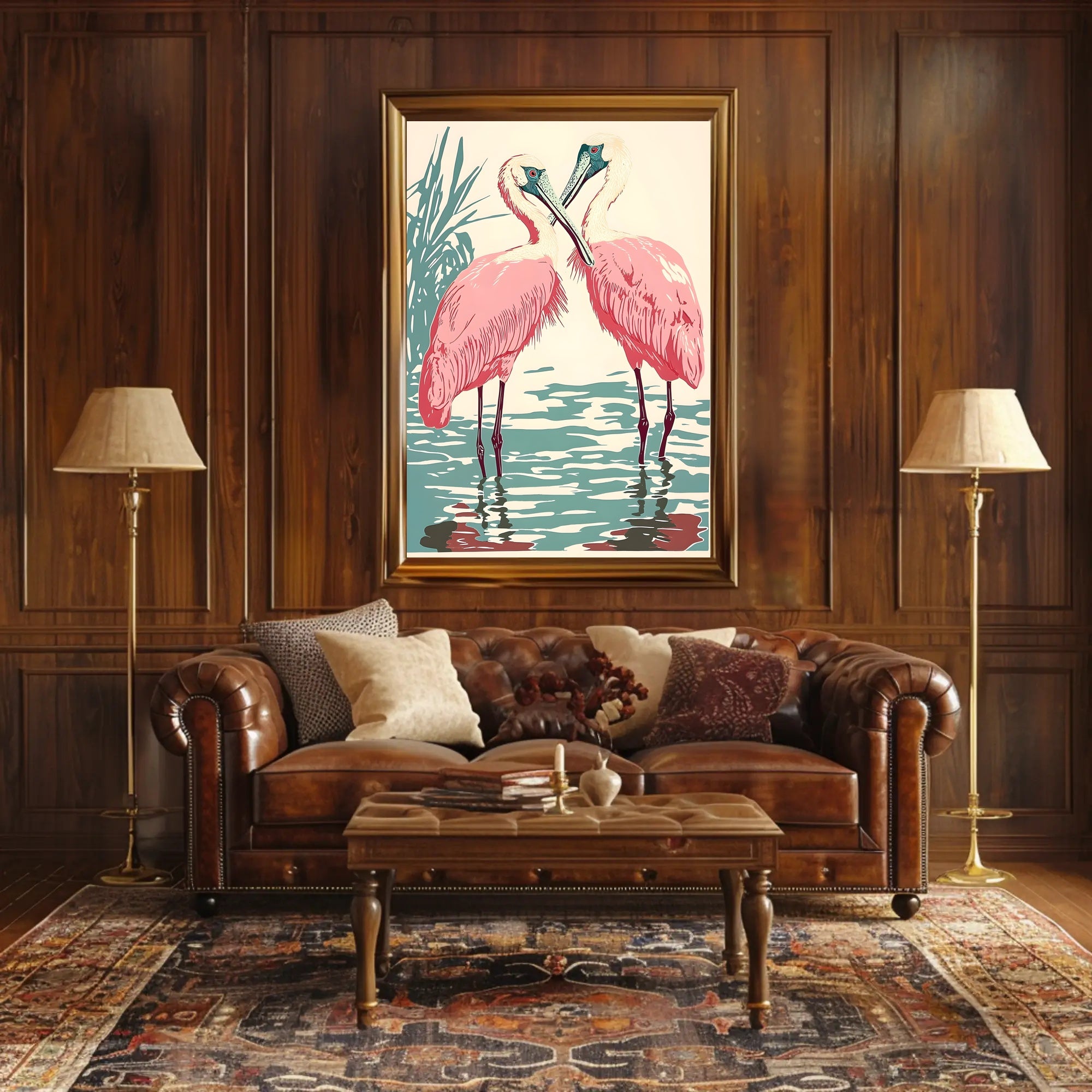 Spoonbills Poster Vintage Tropical Bird Wall Art