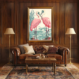 Spoonbills Poster Vintage Tropical Bird Wall Art
