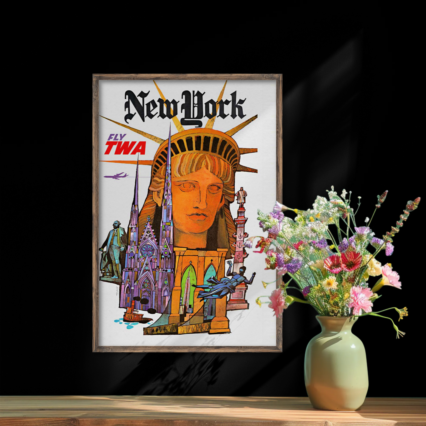 1960s “New York - Fly TWA” Vintage Style Air Travel Poster