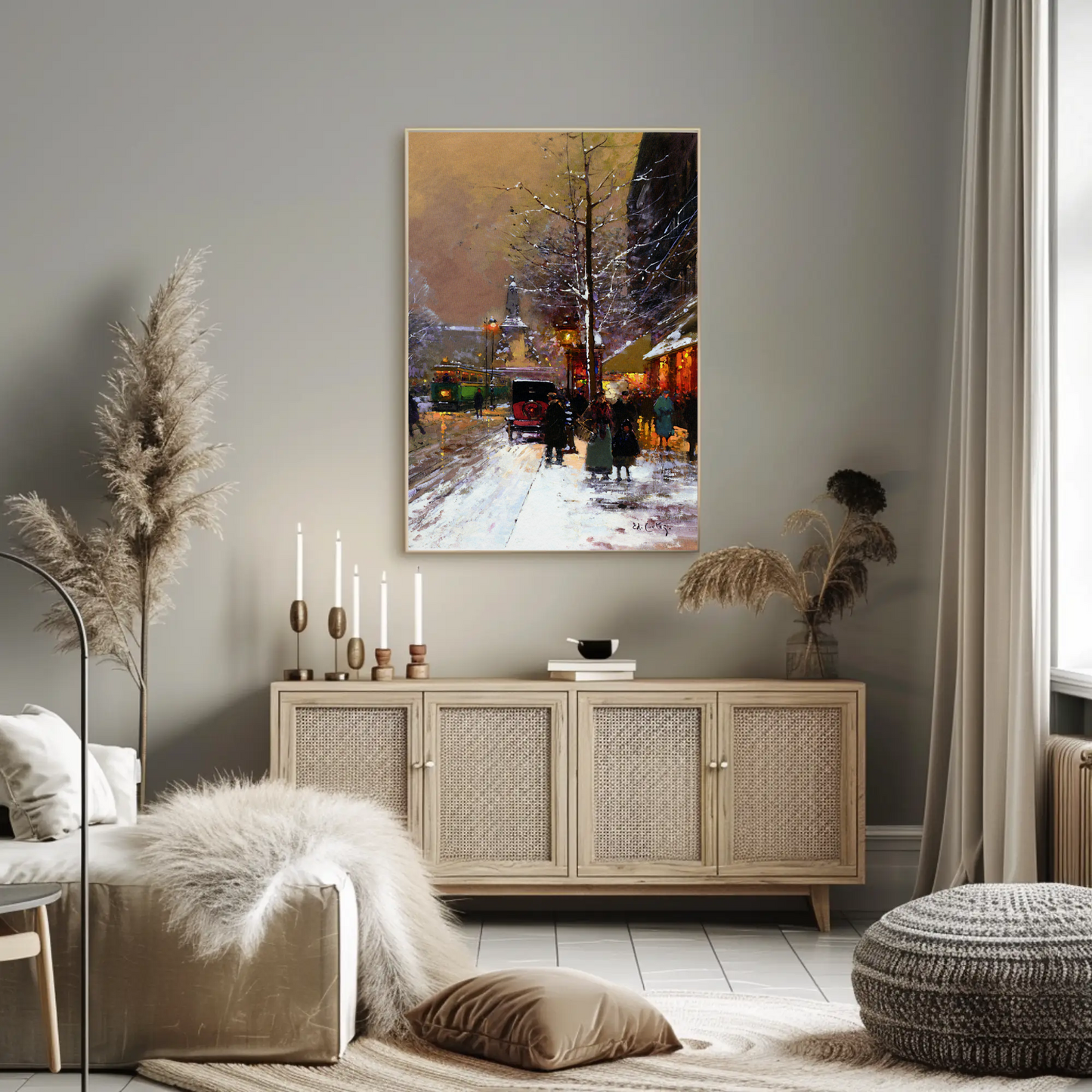 Paris Winter Street Scene – Snowy Evening