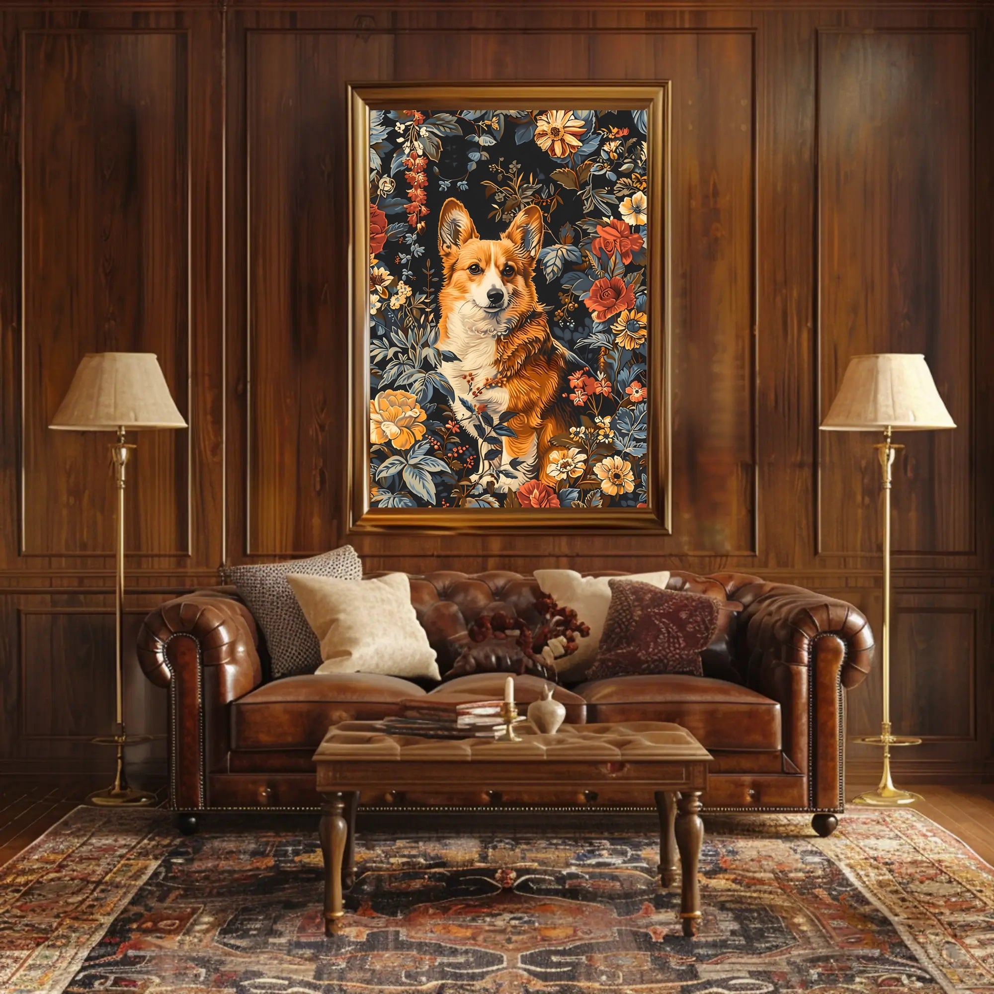 Floral Corgi Portrait Wall Art Print