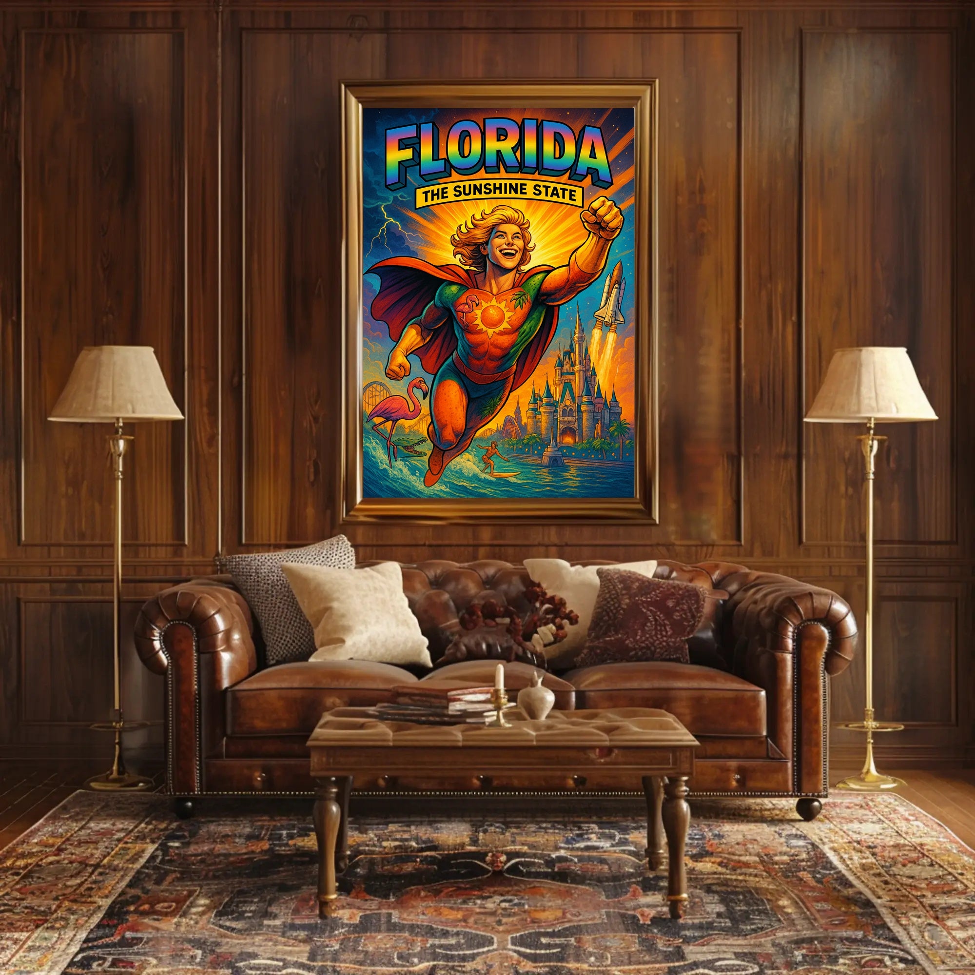 Florida Sunshine State Superhero Adventure Travel Poster PosterGoat