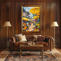 Vibrant Urban Marketplace Scene Impressionistic Art Poster