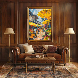 Vibrant Urban Marketplace Scene Impressionistic Art Poster