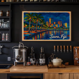 Suva, Fiji Nighttime Cityscape Poster
