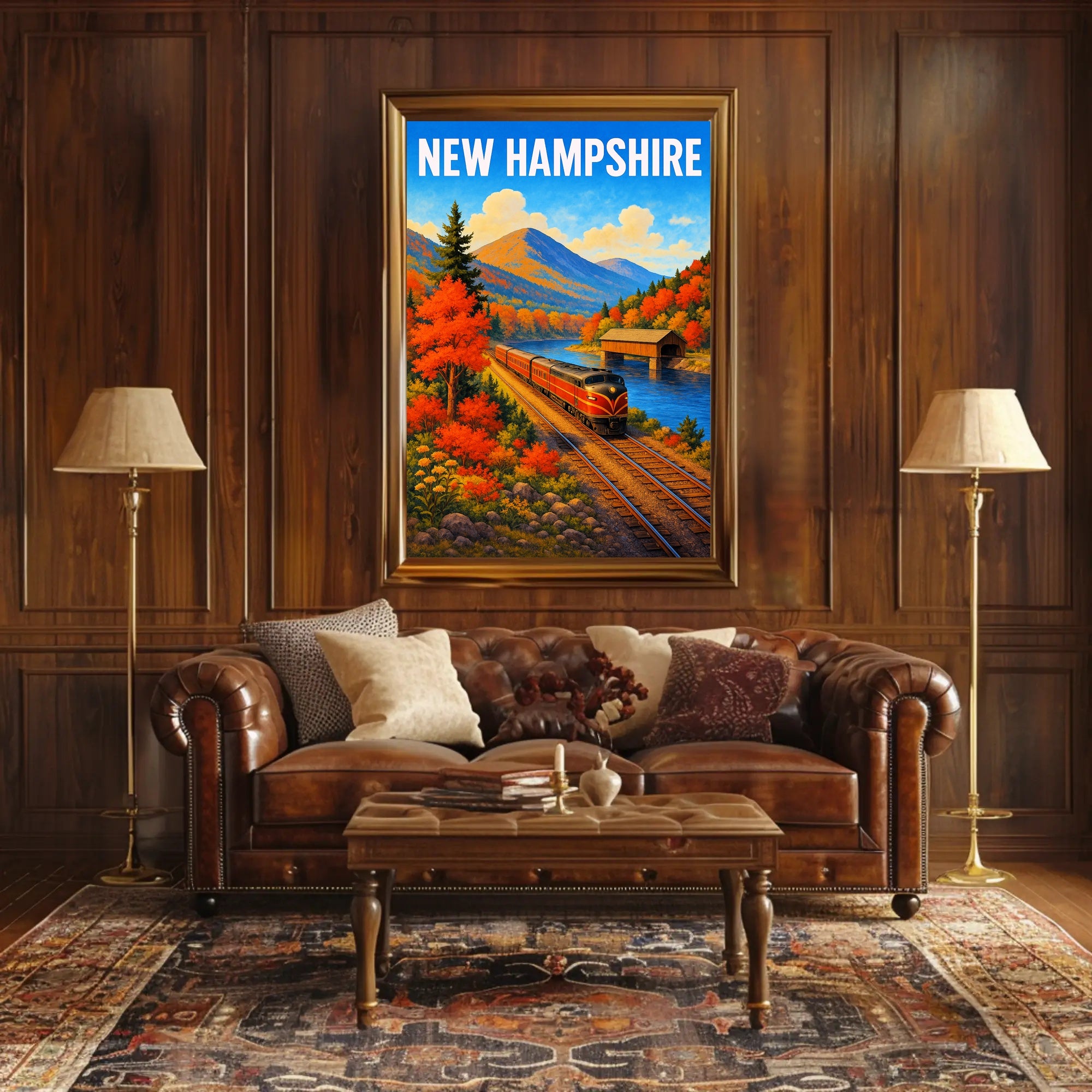New Hampshire Autumn Train Journey Poster PosterGoat