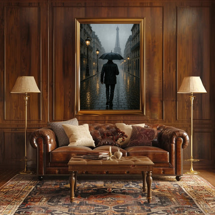 Parisian Rain: Atmospheric Urban Cityscape Poster