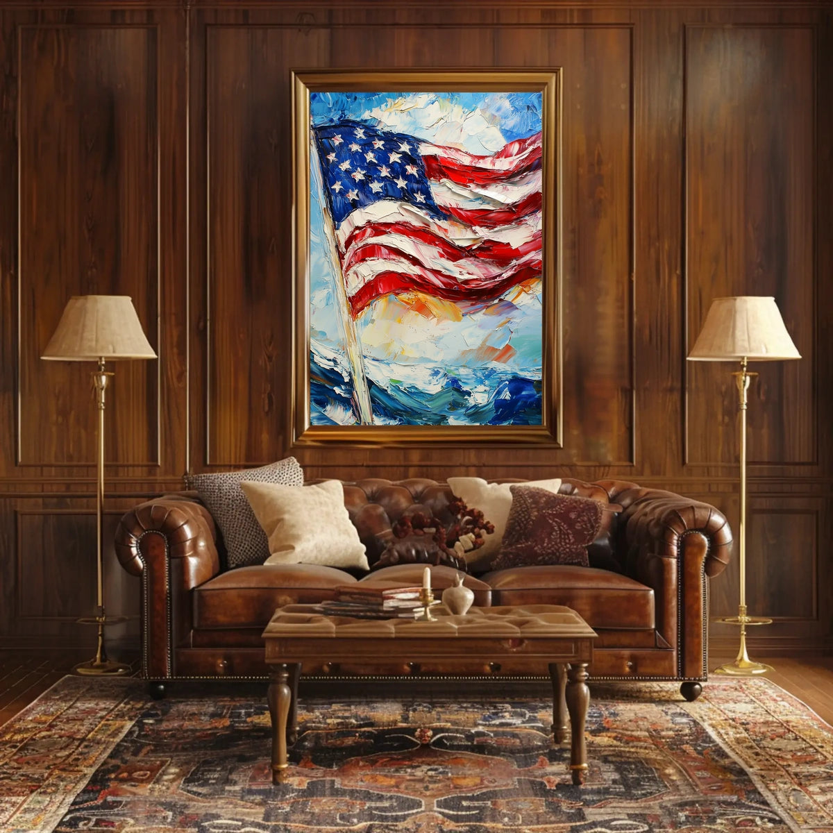 Large American Flag Waving Abstract Artwork Poster