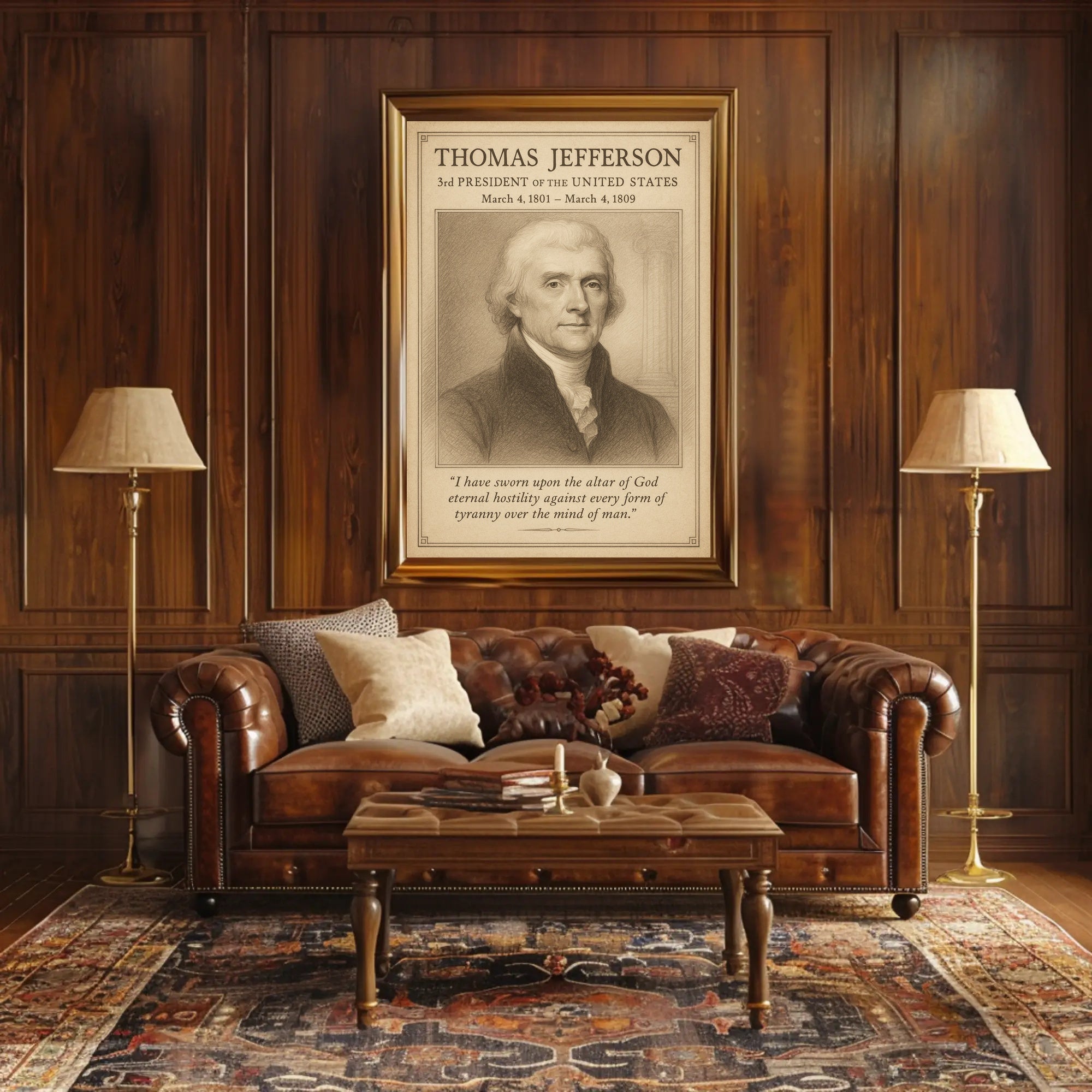 Thomas Jefferson 3rd President Sketch Poster Art Print Decor PosterGoat