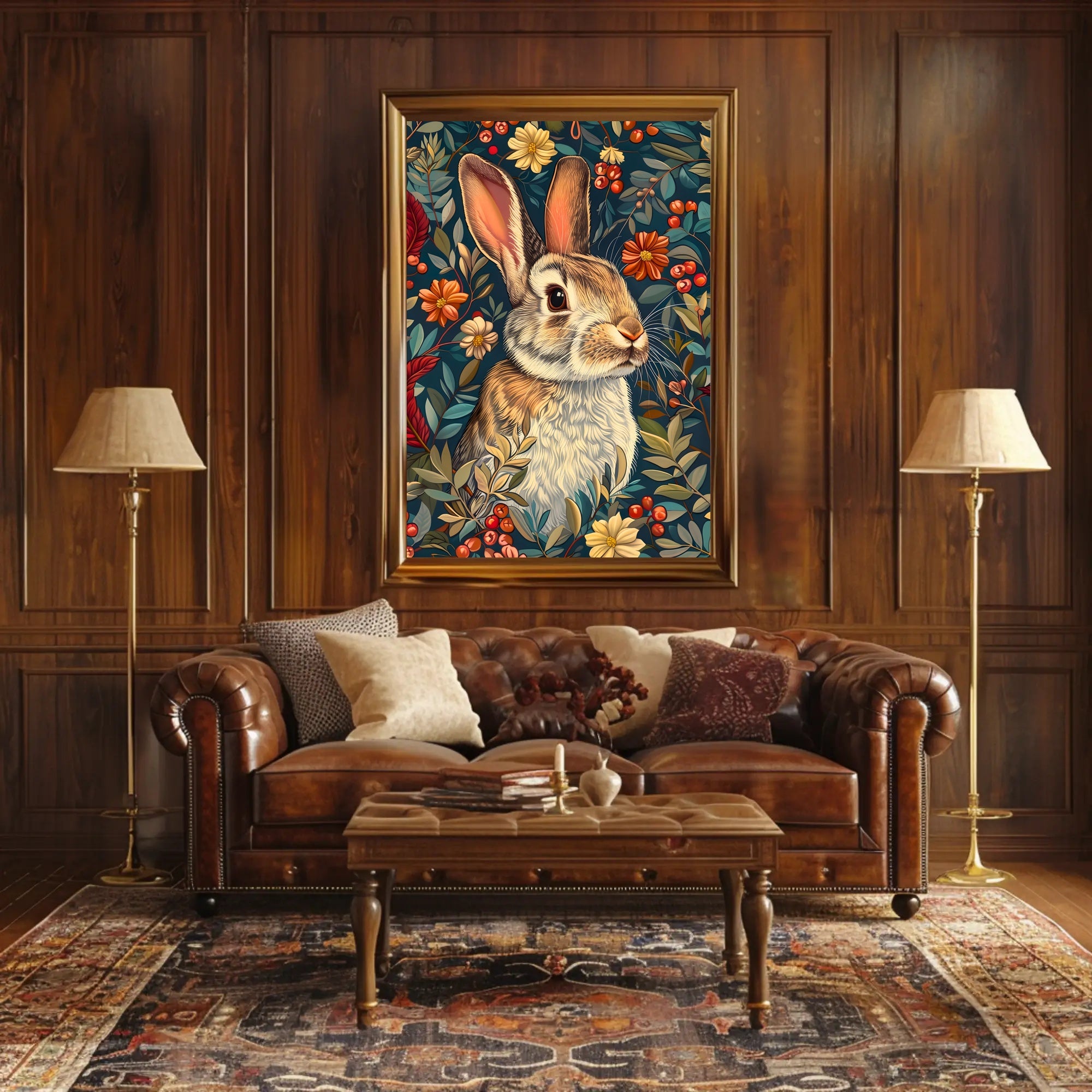 Enchanted Rabbit with Vibrant Flowers Animal Poster