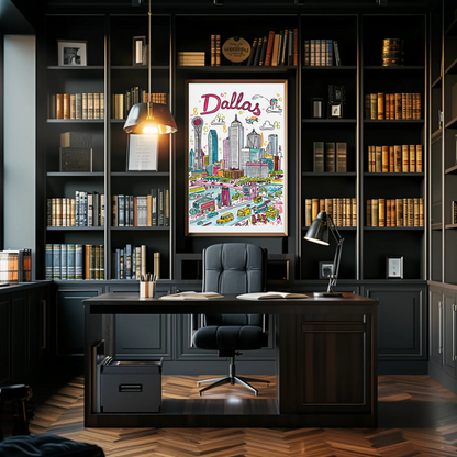 Dallas Texas Urban Skyline Colorful Cityscape Travel Poster
