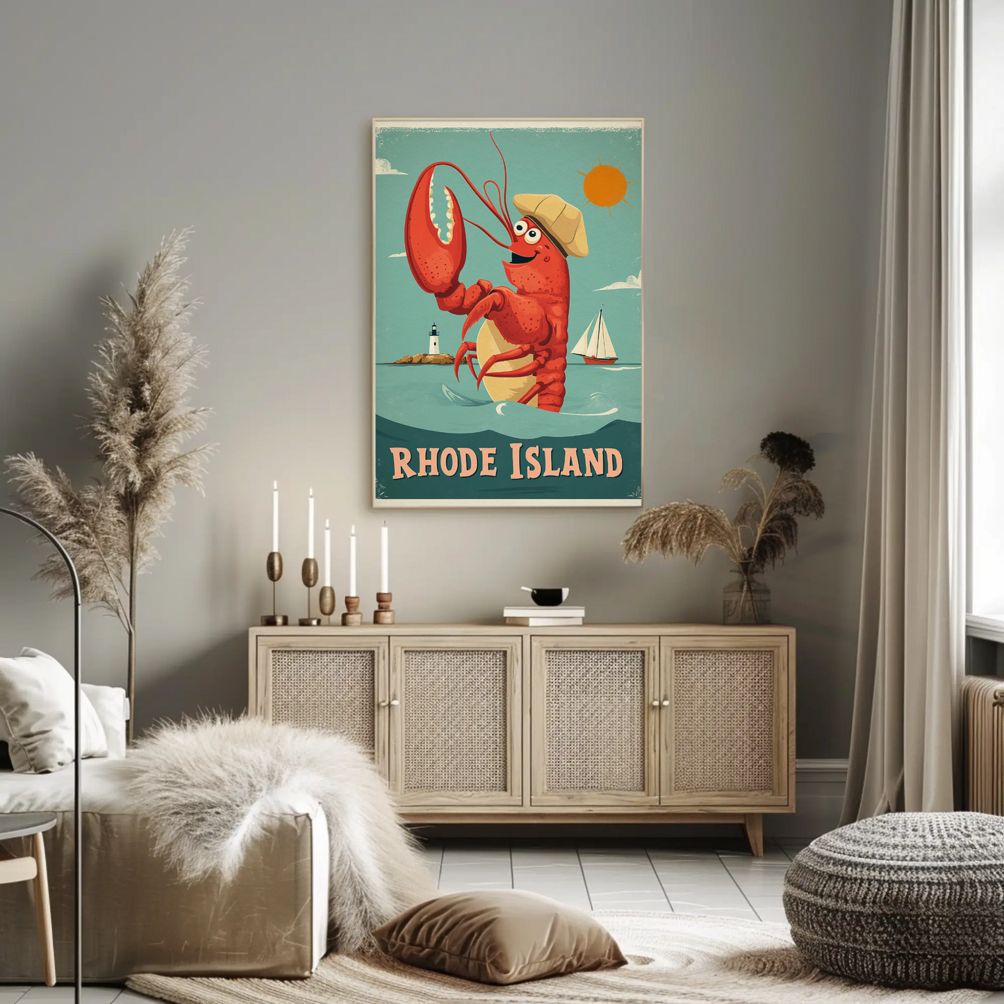 Rhode Island Vintage Poster Lobster Fun