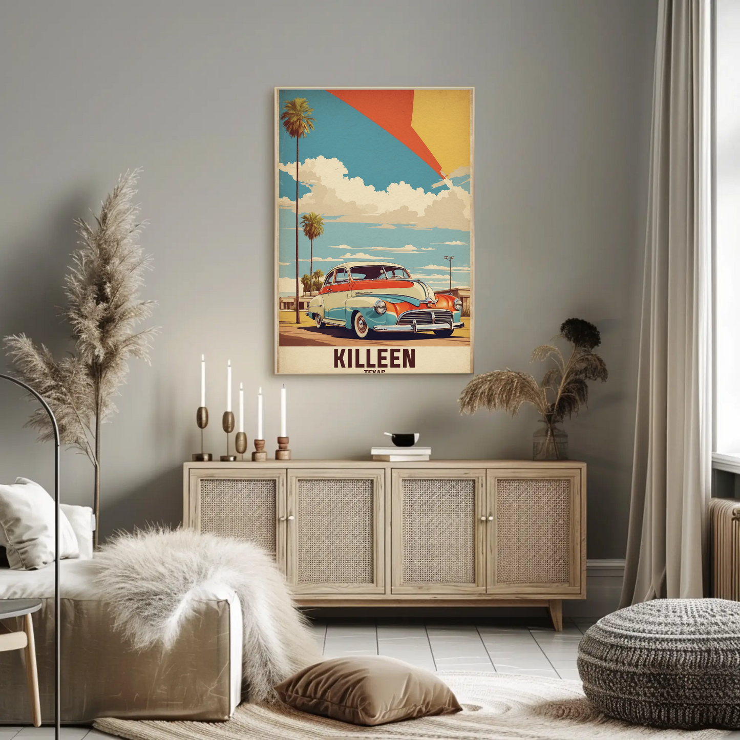 Killeen Texas Classic Car Palm Drive Vintage Travel Poster