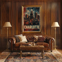 Charlotte Skyline Vintage Urban Retro Collectors Poster