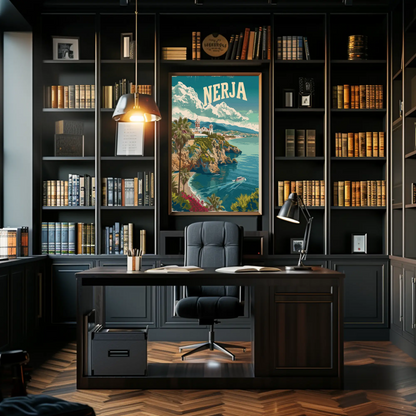 Nerja Cliffside Church and Coast Travel Poster