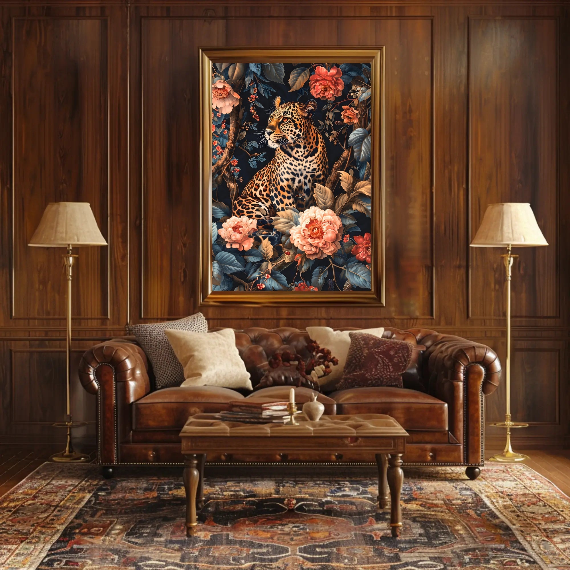 Majestic Leopard Floral Wall Art Print