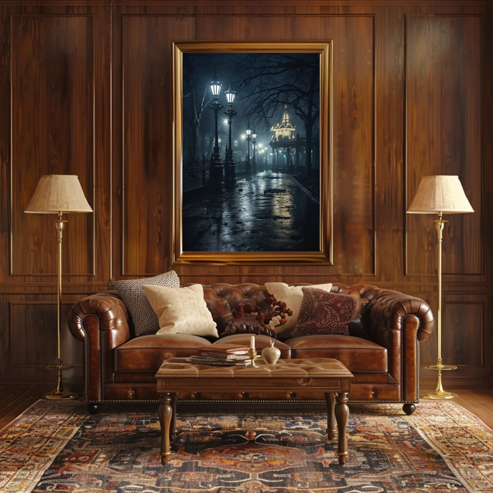 Vintage Nighttime Pavilion Scene Historical Art Poster