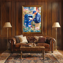 postal worker placing letters Poster