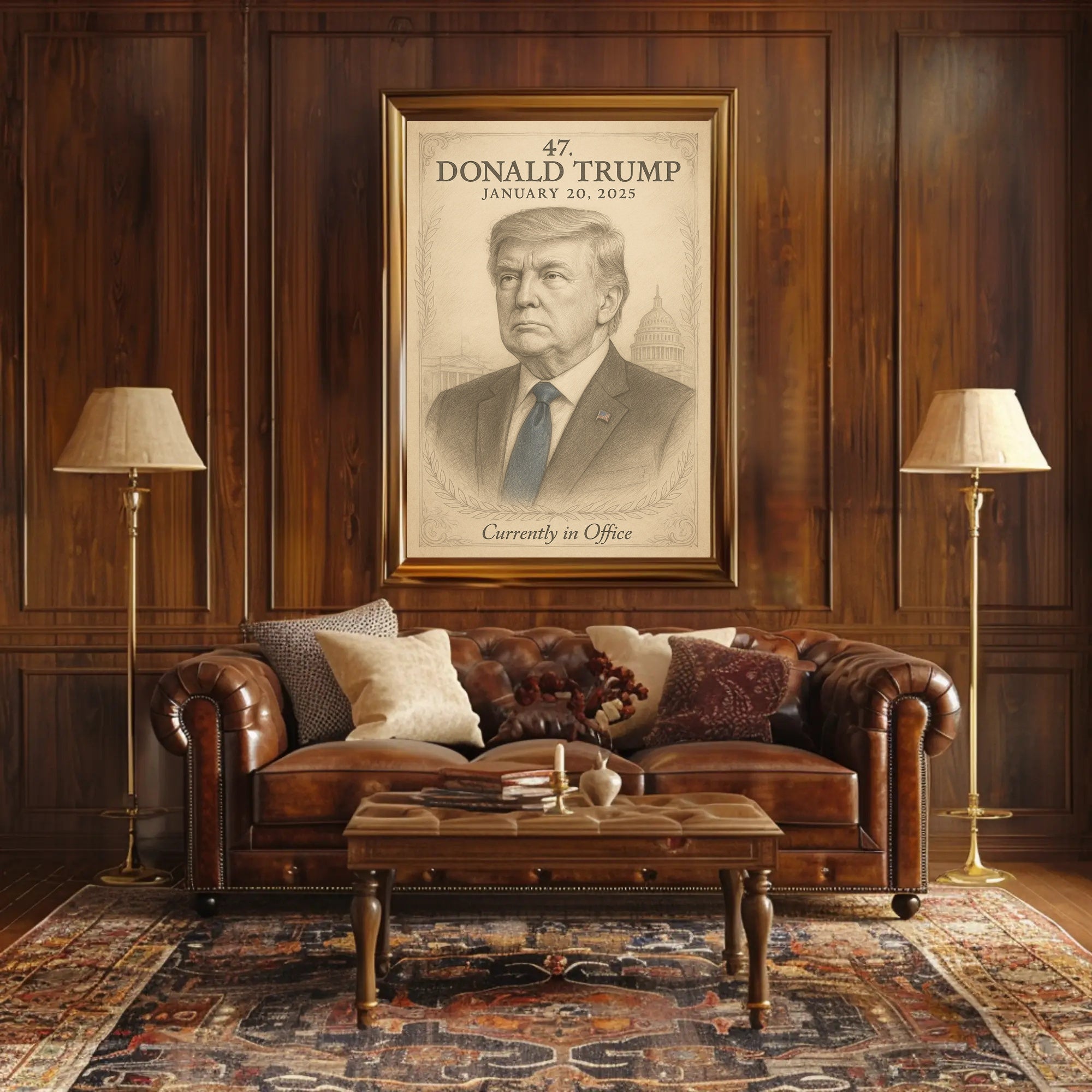 Donald Trump 47th President Sketch Poster Art Print for Home Decor PosterGoat