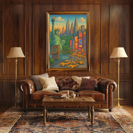 New York City Vibrant Skyline Poster Retro Wall Art