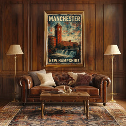 Manchester NH Scenic Vintage Travel Map Poster