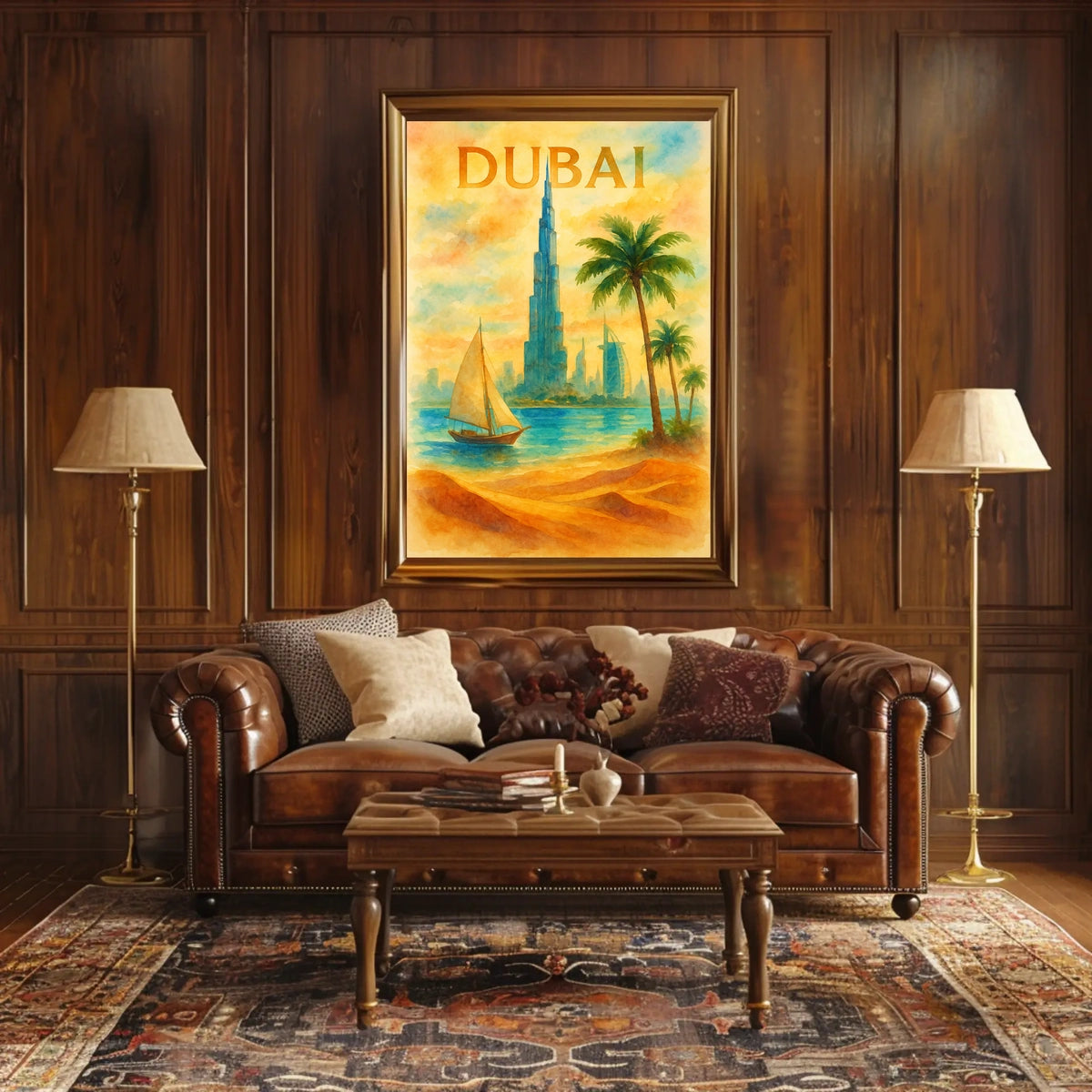 Discover Dubai Watercolor Landmarks Poster