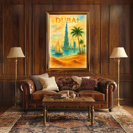 Discover Dubai Watercolor Landmarks Poster