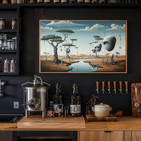 Surreal Landscape with Humanoids: Futuristic Sci-Fi Poster