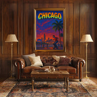 Skateboarding at Sunset in Vibrant Urban Cityscape Poster PosterGoat