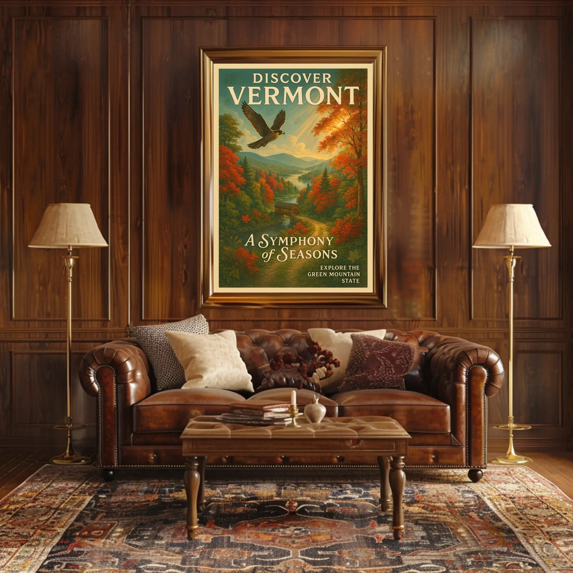 Discover Vermont Vintage Autumn Landscape Travel Poster