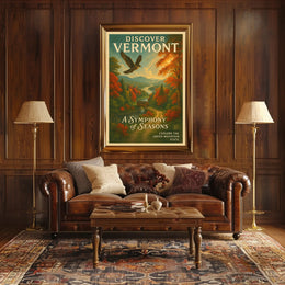 Discover Vermont Vintage Autumn Landscape Travel Poster
