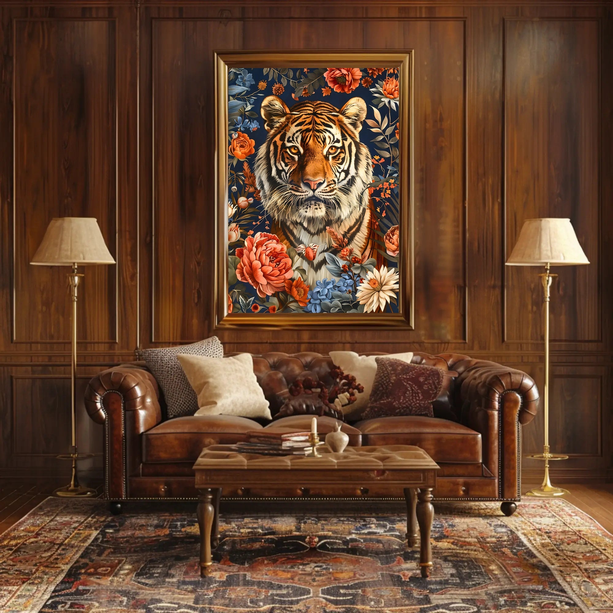 Majestic Tiger Wall Art Amidst Blossoms
