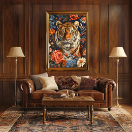 Majestic Tiger Wall Art Amidst Blossoms