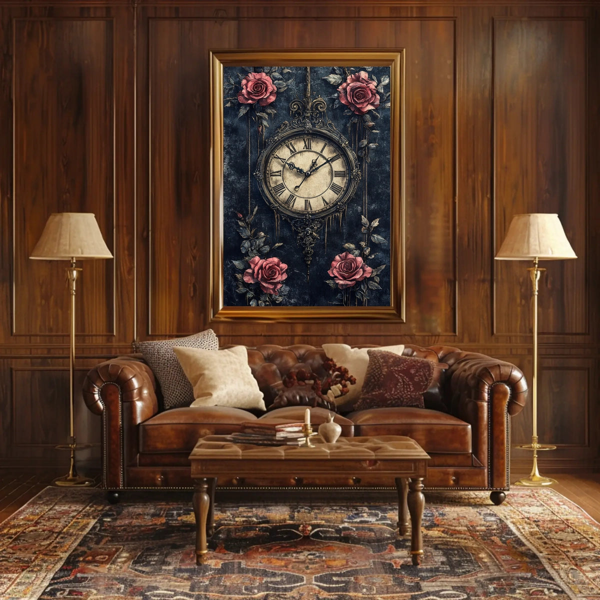 Vintage Clock and Roses Artistic Wall Art Poster