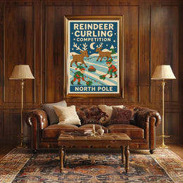 Reindeer Curling Competition Poster